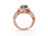 Rose gold Fancy Green Heart  Halo Diamond Split Shank Ring with Milgrain Detail_32