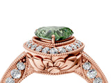Rose gold Fancy Green Heart  Halo Diamond Split Shank Ring with Milgrain Detail_33