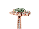 Rose gold Fancy Green Heart  Halo Milgrain Pave Diamond Ring with Four-Prong Setting 1