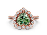 Rose gold Fancy Green Heart  Halo Milgrain Pave Diamond Ring with Four-Prong Setting 2