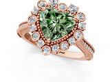 Rose gold Fancy Green Heart  Halo Milgrain Pave Diamond Ring with Four-Prong Setting 3