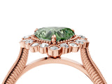 Rose gold Fancy Green Heart  Halo Milgrain Pave Diamond Ring with Four-Prong Setting