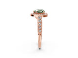 Rose gold Fancy Green Heart  Halo Milgrain Solitaire with Bezel Set Side Stones and Pave Band_35