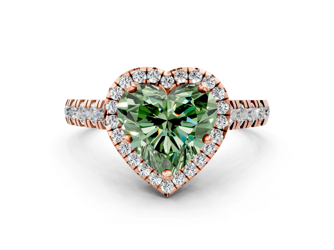 Rose gold Fancy Green Heart  Halo Pavé Diamond Engagement Ring with Four-Prong Setting_26