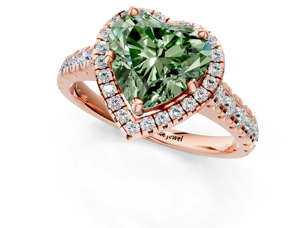 Rose gold Fancy Green Heart  Halo Pavé Diamond Engagement Ring with Four-Prong Setting