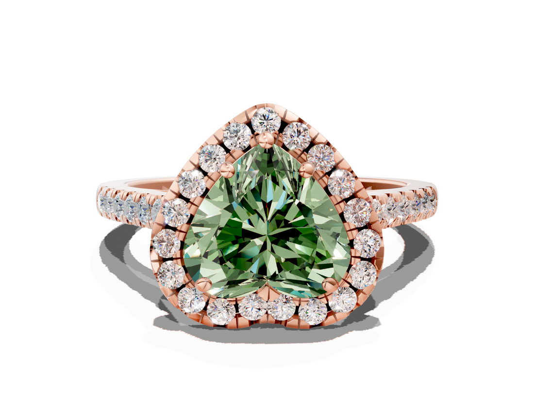 Rose gold Fancy Green Heart  Halo Pavé Diamond Engagement Ring with Four-Prong Setting_3