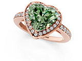 Rose gold Fancy Green Heart  Halo Pave Band Solitaire Ring with Prong Setting_30