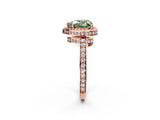 Rose gold Fancy Green Heart  Halo Pave Band Solitaire Ring with Prong Setting_31