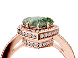 Rose gold Fancy Green Heart  Halo Pave Band Solitaire Ring with Prong Setting_33