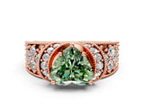 Rose gold Fancy Green Heart  Halo Pave Diamond Engagement Ring with Milgrain Detailing_34