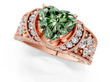 Rose gold Fancy Green Heart  Halo Pave Diamond Engagement Ring with Milgrain Detailing_35