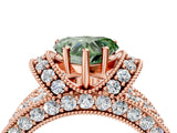 Rose gold Fancy Green Heart  Halo Pave Diamond Engagement Ring with Milgrain Detailing_38