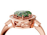 Rose gold Fancy Green Heart  Halo Round Diamond Milgrain Pave Engagement Ring_7
