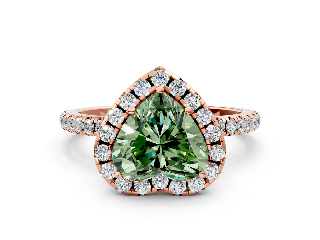 Rose gold Fancy Green Heart  Halo Round Diamond Pavé Band Four-Prong Ring_3