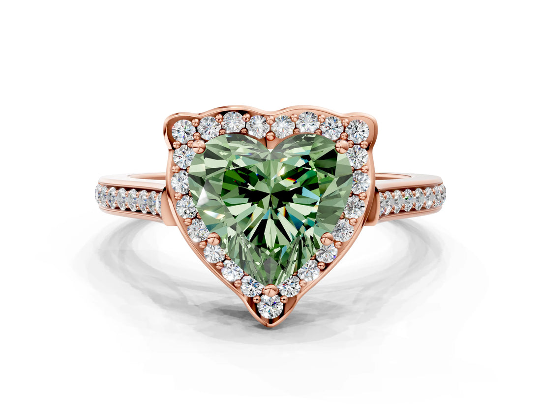 Rose gold Fancy Green Heart  Halo Round Diamond Pave Band with Four-Prong Setting_38