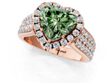 Rose gold Fancy Green Heart  Halo Round Diamond Pave Band with Prong Setting 1