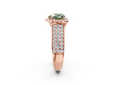 Rose gold Fancy Green Heart  Halo Round Diamond Pave Band with Prong Setting 2