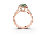 Rose gold Fancy Green Heart  Halo Round Diamond Pave Band with Prong Setting 3