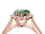 Rose gold Fancy Green Heart  Halo Round Diamond Pave Band with Prong Setting 4
