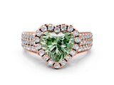 Rose gold Fancy Green Heart  Halo Round Diamond Pave Band with Prong Setting