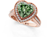 Rose gold Fancy Green Heart  Halo Solitaire Diamond Ring with Pave Band and Bezel Setting_30