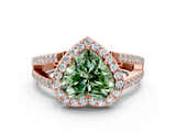 Rose gold Fancy Green Heart  Halo Split Shank Diamond Ring with Four-Prong Setting