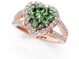 Rose gold Fancy Green Heart  Halo Split Shank Diamond Ring with Four-Prong Setting_1