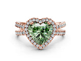 Rose gold Fancy Green Heart  Halo Split Shank Diamond Ring with Pavé Setting