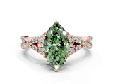 Rose gold Fancy Green Heart  Halo Twist Band Solitaire Prong Setting Ring