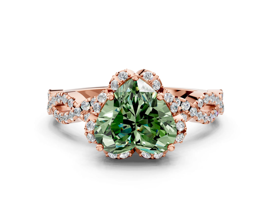 Rose gold Fancy Green Heart  Halo Twist Band Solitaire Ring with Six-Prong Setting_29
