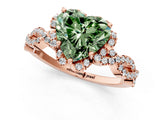 Rose gold Fancy Green Heart  Halo Twist Band Solitaire Ring with Six-Prong Setting_30