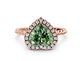 Rose gold Fancy Green Heart  Halo Twisted Band Four-Prong Diamond Ring