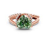Rose gold Fancy Green Heart  Halo Twisted Band Four-Prong Ring_32