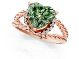 Rose gold Fancy Green Heart  Halo Twisted Band Four-Prong Ring_33