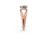 Rose gold Fancy Green Heart  Halo Twisted Band Four-Prong Ring_34