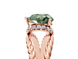 Rose gold Fancy Green Heart  Halo Twisted Band Four-Prong Ring_37