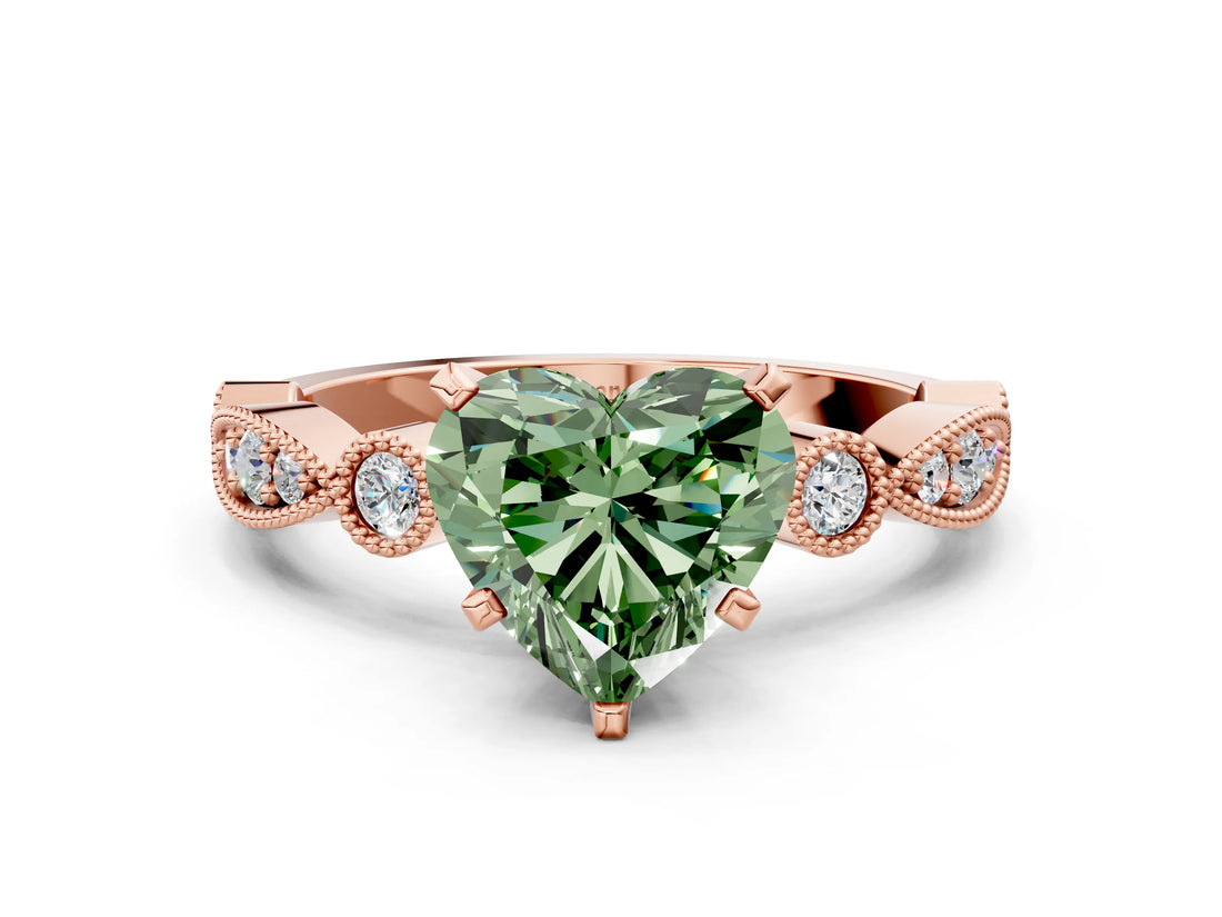Rose gold Fancy Green Heart  Milgrain Bezel Diamond Engagement Ring with Solitaire Prong Setting_29