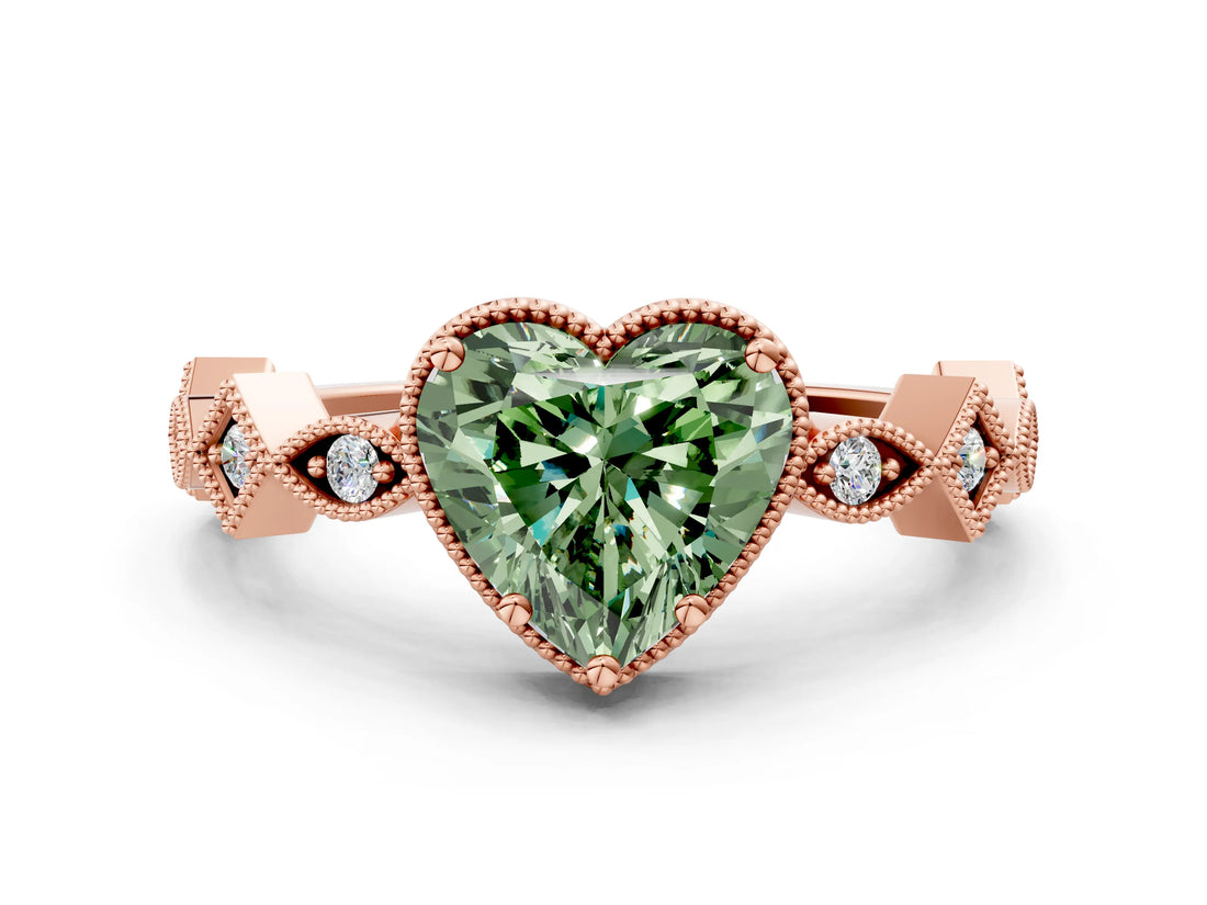 Rose gold Fancy Green Heart  Milgrain Marquise Diamond Twist Band Ring_62