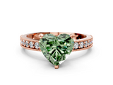 Rose gold Fancy Green Heart  Milgrain Pave Diamond Engagement Ring with Four-Prong Setting