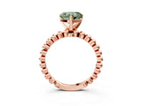 Rose gold Fancy Green Heart  Solitaire Beaded Band Prong Setting Ring 3