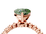 Rose gold Fancy Green Heart  Solitaire Beaded Band Prong Setting Ring 4