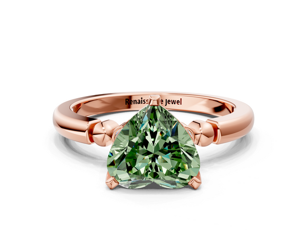 Rose gold Fancy Green Heart  Solitaire Beaded Band with Four-Prong Setting