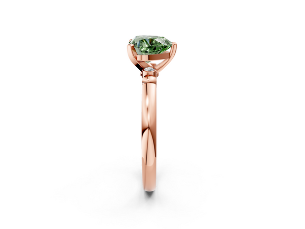 Rose gold Fancy Green Heart  Solitaire Beaded Band with Four-Prong Setting