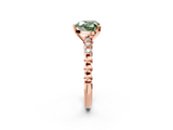 Rose gold Fancy Green Heart  Solitaire Bezel Accent Diamond Engagement Ring with Beaded Band and Four-Prong Setting_2