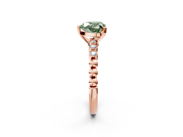 Rose gold Fancy Green Heart  Solitaire Bezel Accent Diamond Engagement Ring with Beaded Band and Four-Prong Setting