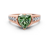 Rose gold Fancy Green Heart  Solitaire Bezel-Set Diamond Ring with Channel-Set Band