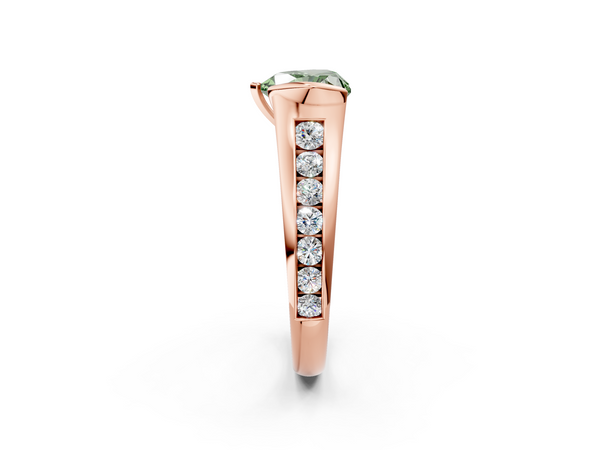 Rose gold Fancy Green Heart  Solitaire Bezel-Set Diamond Ring with Channel-Set Band