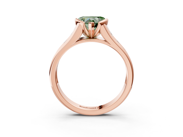 Rose gold Fancy Green Heart  Solitaire Bezel-Set Diamond Ring with Channel-Set Band