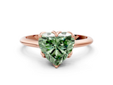 Rose gold Fancy Green Heart  Solitaire Cathedral Diamond Ring with Six-Prong Setting