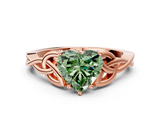 Rose gold Fancy Green Heart  Solitaire Celtic Knot Engagement Ring with Four-Prong Setting